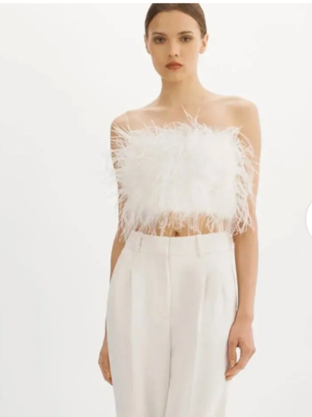 Lamarque White Zaina Feather Crop Top Bustier XS Elegant Artsy